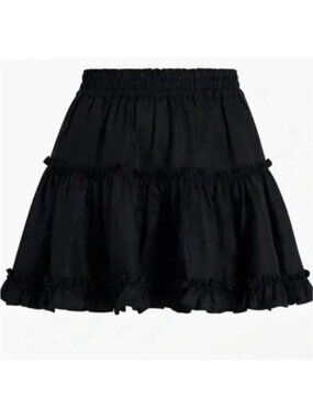 Hill House Women’s Black Linen Ruffle The Paz Skirt Size Medium